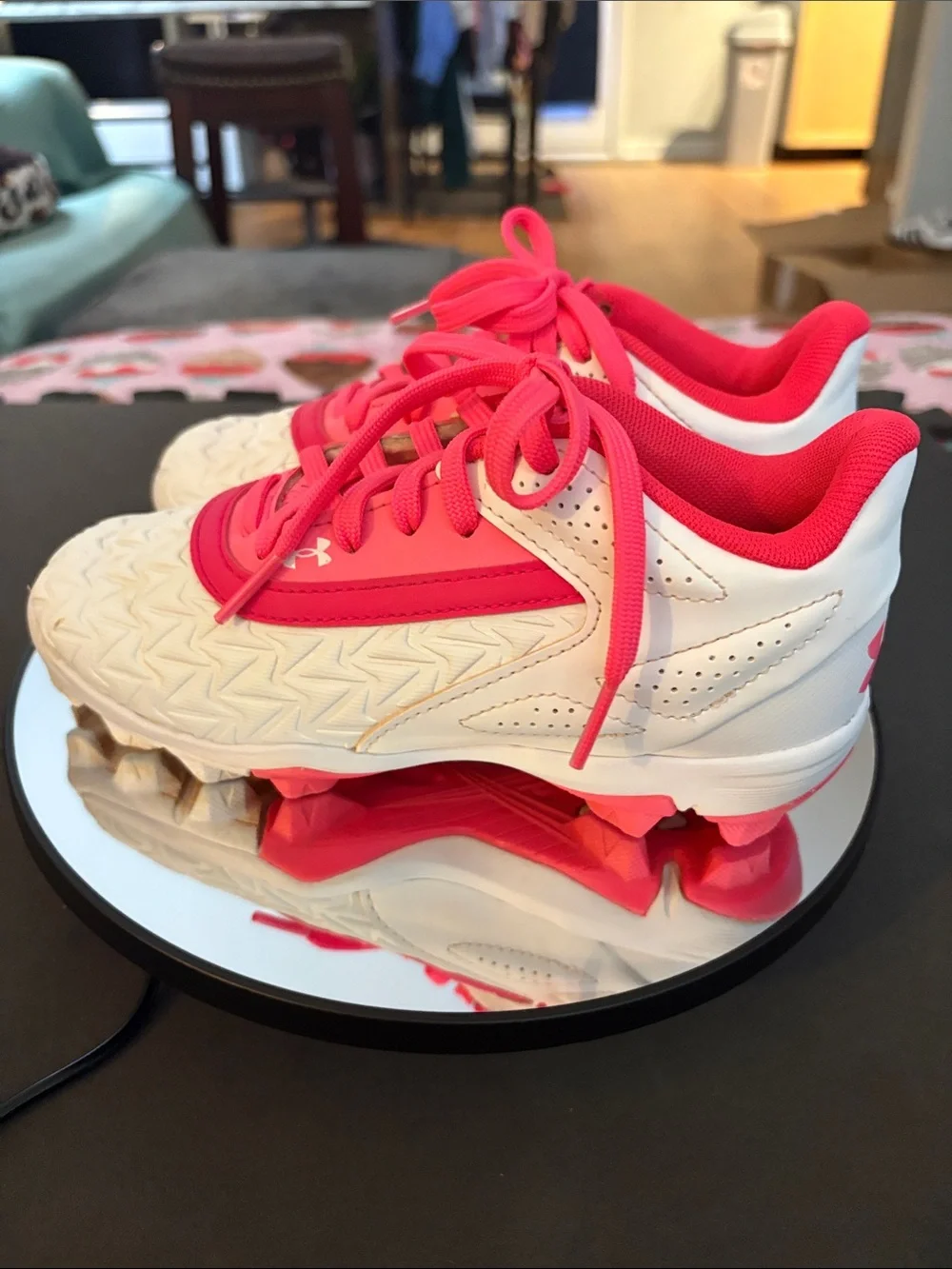 Under Armour Kids White and Hot Pink Athletic Sneakers